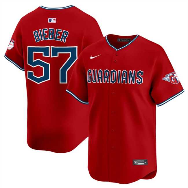 Men%27s Cleveland Guardians #57 Shane Bieber Red Alternate Limited Stitched Jersey Dzhi->cleveland guardians->MLB Jersey